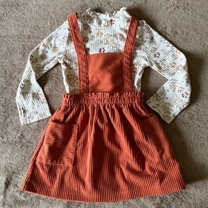 Rust Corduroy Toddler Dress with Floral Top